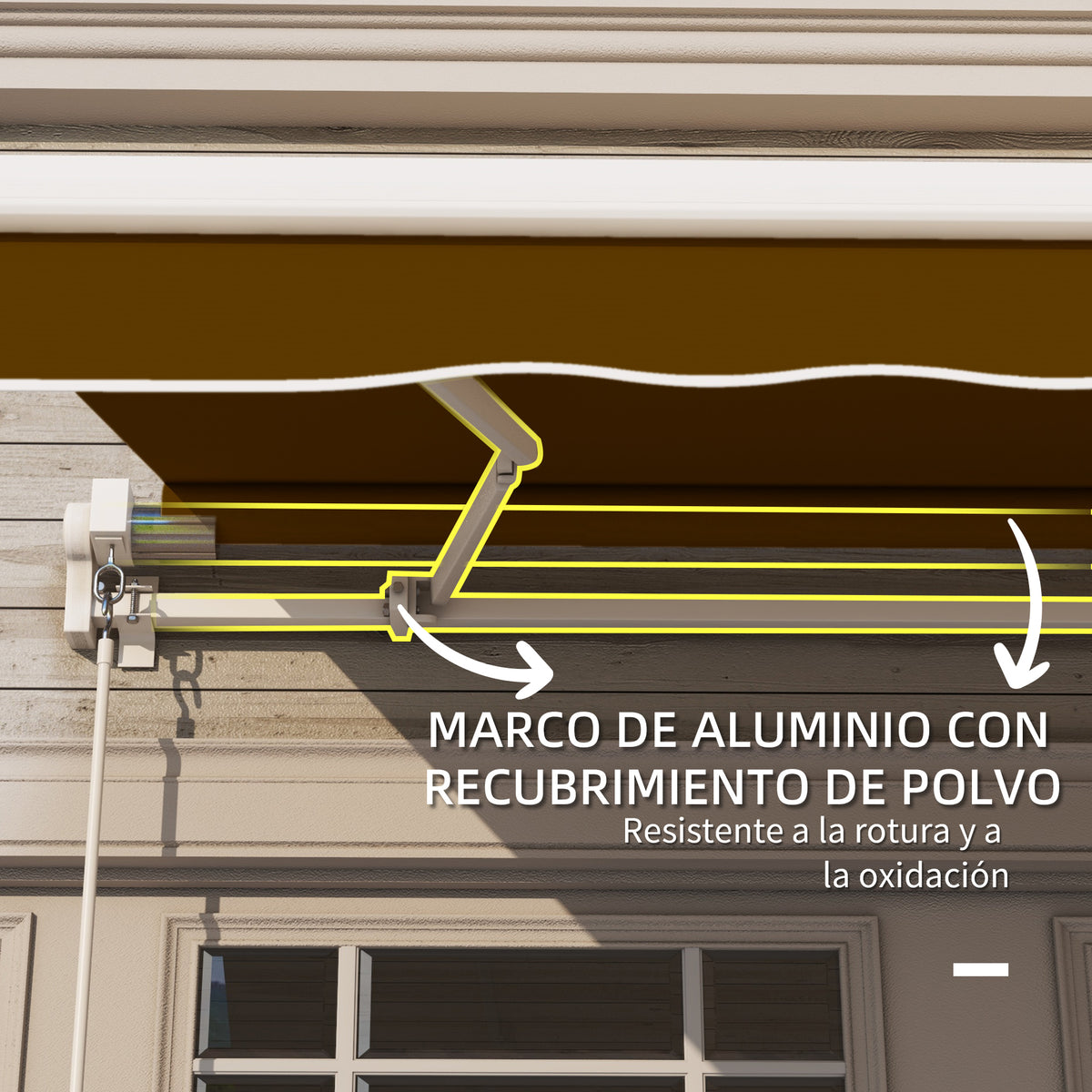 Toldo Manual Retráctil Outsunny Poliéster, Aluminio Café 295x245x151.5 Cm_5