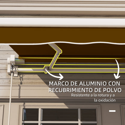 Toldo Manual Retráctil Outsunny Poliéster, Aluminio Café 295x245x151.5 Cm_5