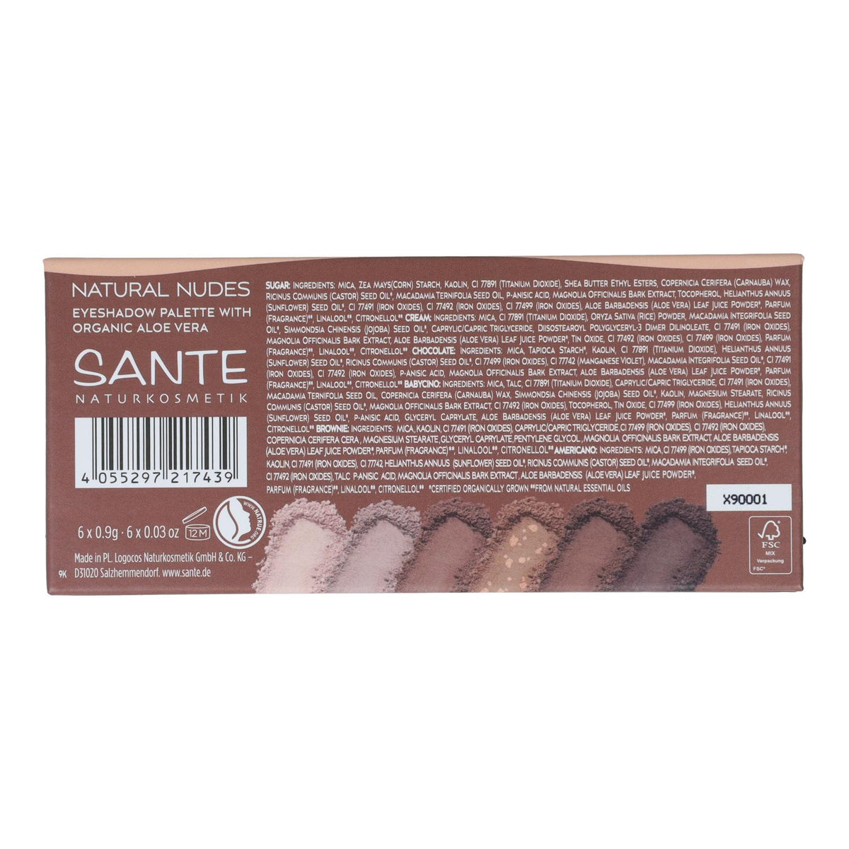 SOMBRA OJOS PALETA 6 COLORES NATURAL NUDES   Sante 1 g