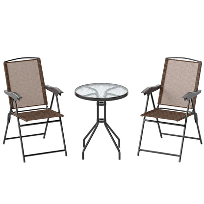 Conjunto Mesa Y 2 Sillas Outsunny Acero, Texteline Marrón 82,5x54x90 Cm_0