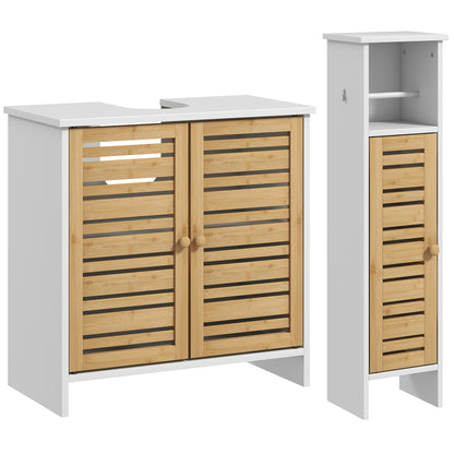 Conjunto De Baño Homcom Mdf, Bambú Blanco 21x17x78 Cm_0