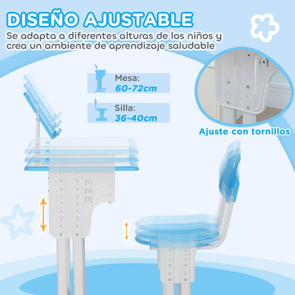 Secretária E Cadeira Para Crianças Homcom Pp, Mdf E Aço Azul 60x45x90-102 Cm 312-061v00bu_5
