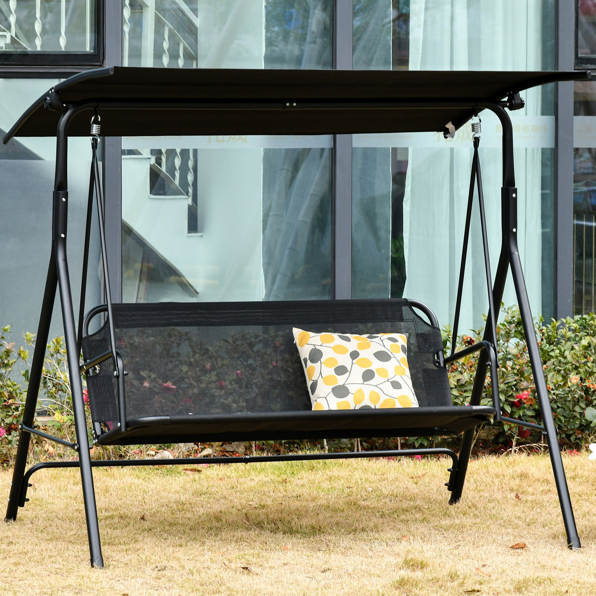 Columpio De Jardín Outsunny Metal, Poliéster, Texteline Negro 172x110x155 Cm_1