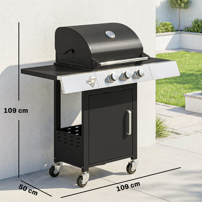 Barbacoa De Gas Outsunny Acero Inoxidable, Metal Negro 109x50x109 Cm_2