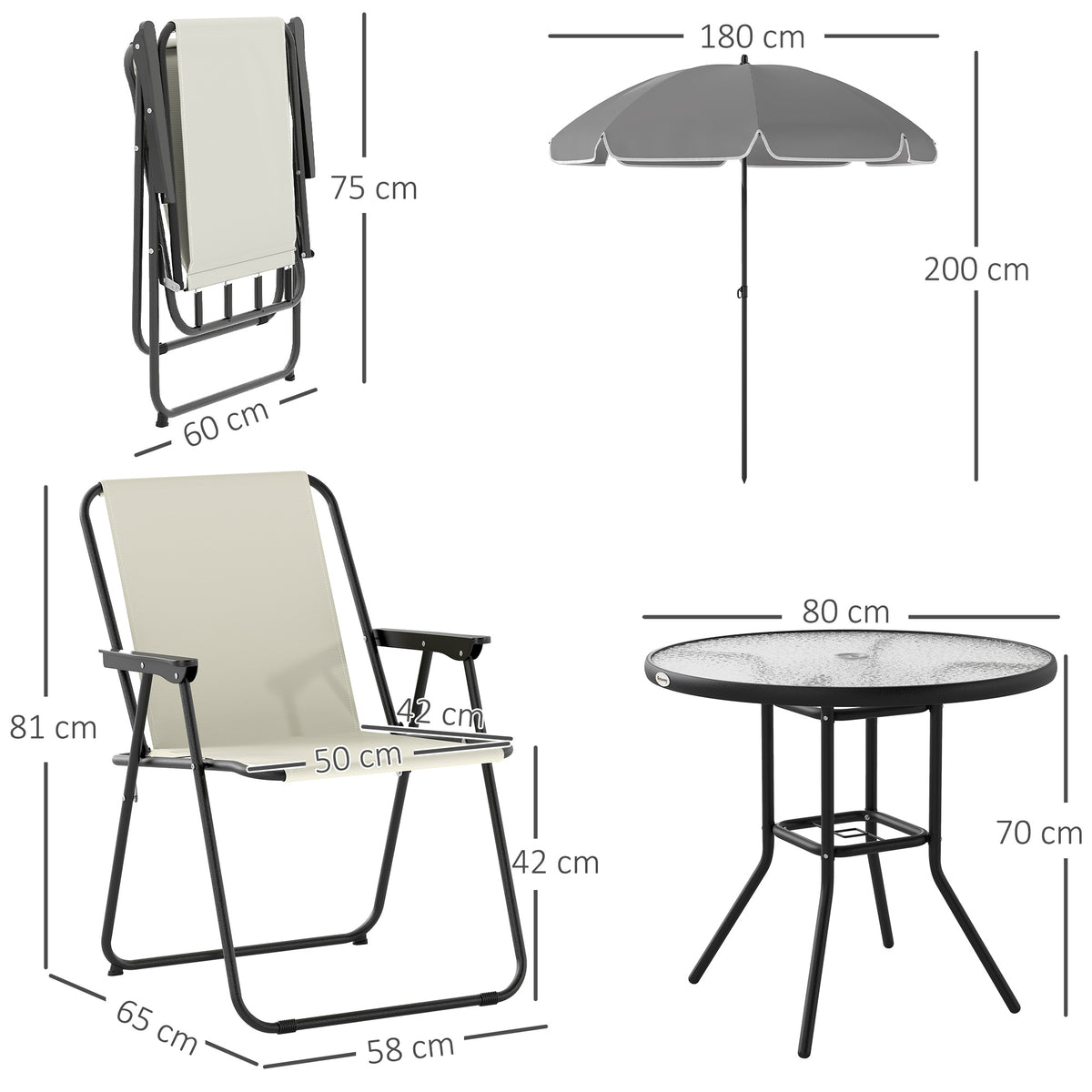 Conjunto De Jardín Outsunny Acero, Textilene Crema 80x80x70 Cm_2