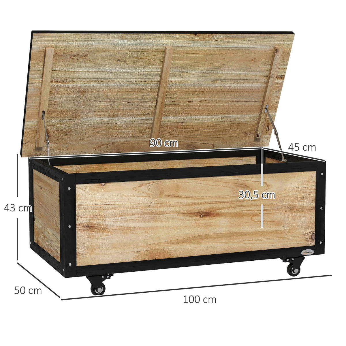 Baúl De Exterior Outsunny Madera De Abeto, Acero Madera Natural 100x50x43 Cm_2