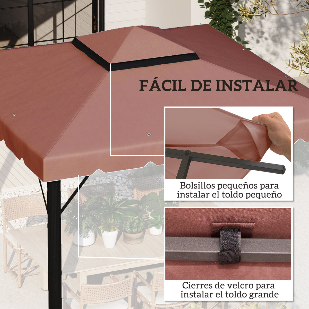 Techo De Repuesto Outsunny Tela De Poliéster Café 300x300 Cm_5