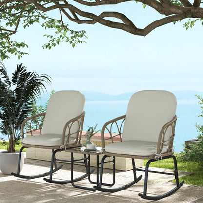 Conjunto De Mecedoras Outsunny Pe, Acero Crema Y Beige 63x82x75 Cm_1