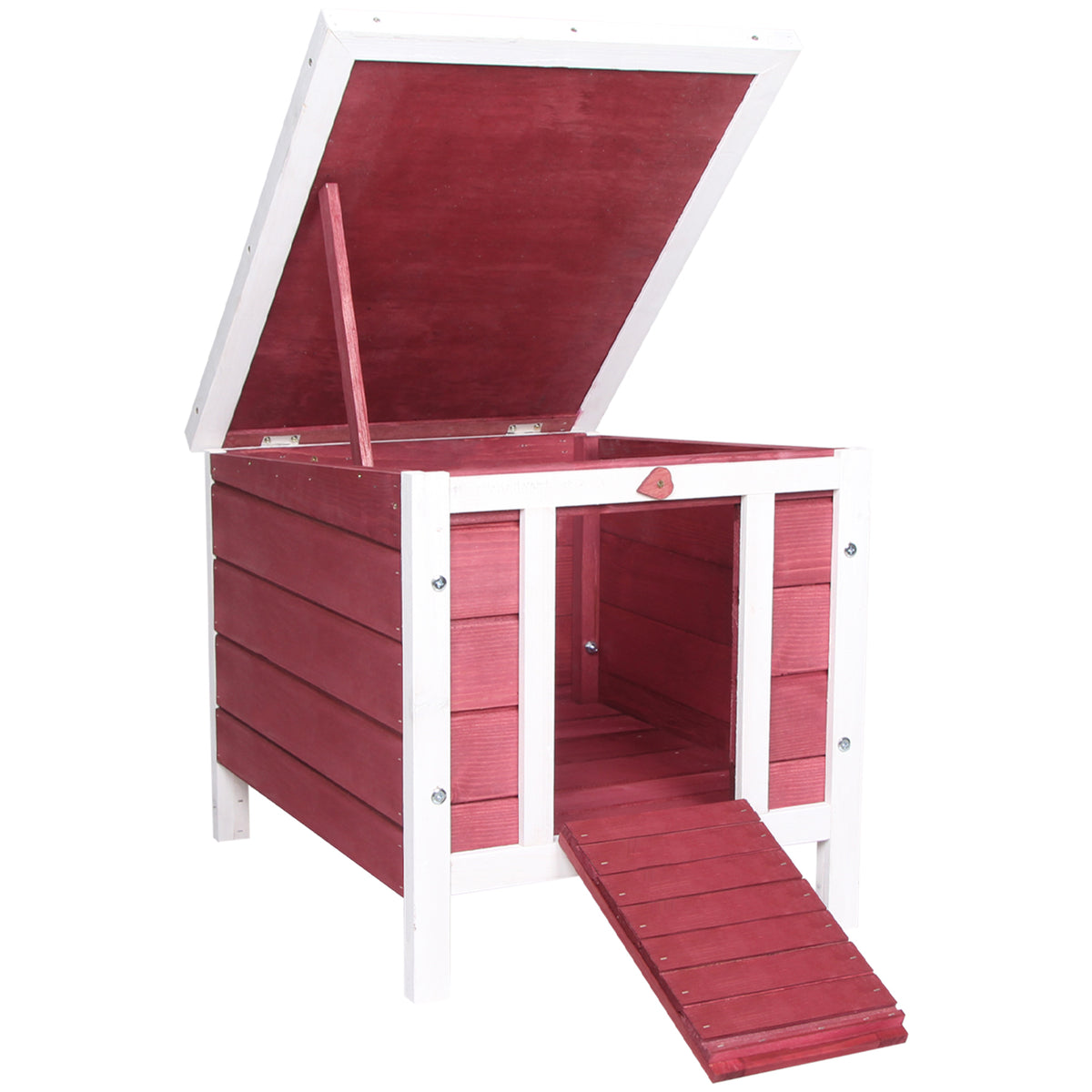 Conejera De Madera Exterior Techo Abatible Pawhut 42x51x43 Cm Rojo_0