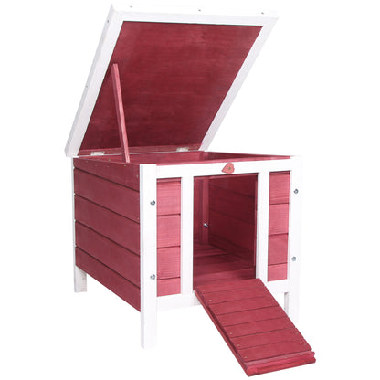 Conejera De Madera Exterior Techo Abatible Pawhut 42x51x43 Cm Rojo_0