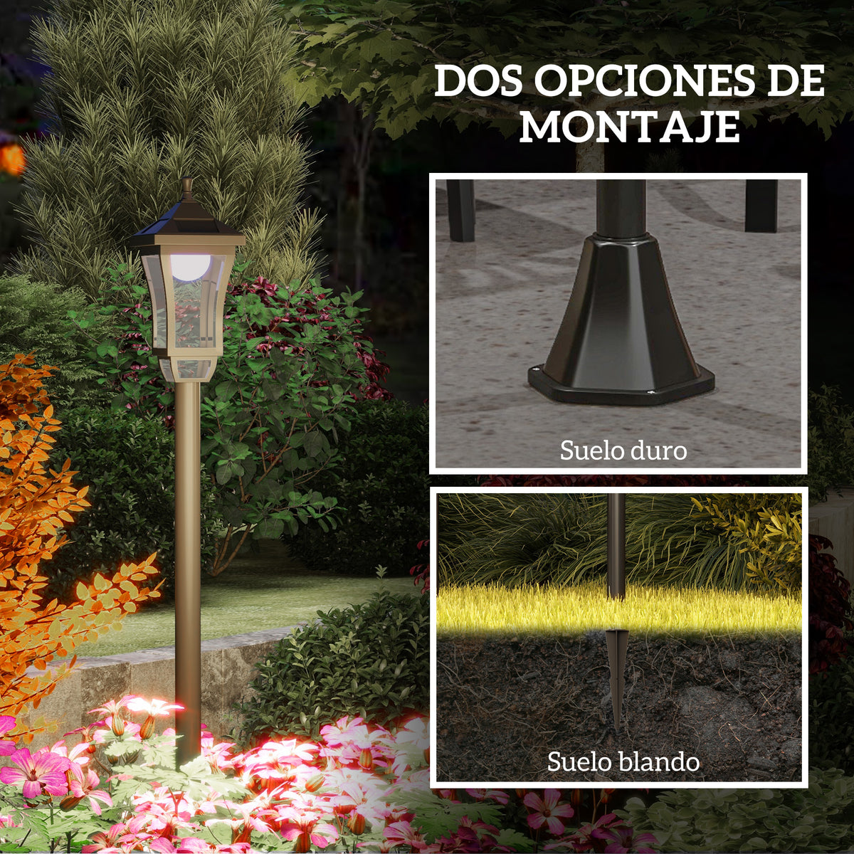 Farol Solar Outsunny Plástico Negro 15x15x127 Cm_5
