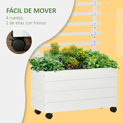 Jardinera Con Enrejado De Madera Ruedas Outsunny 76x30x155cm Blanco_5