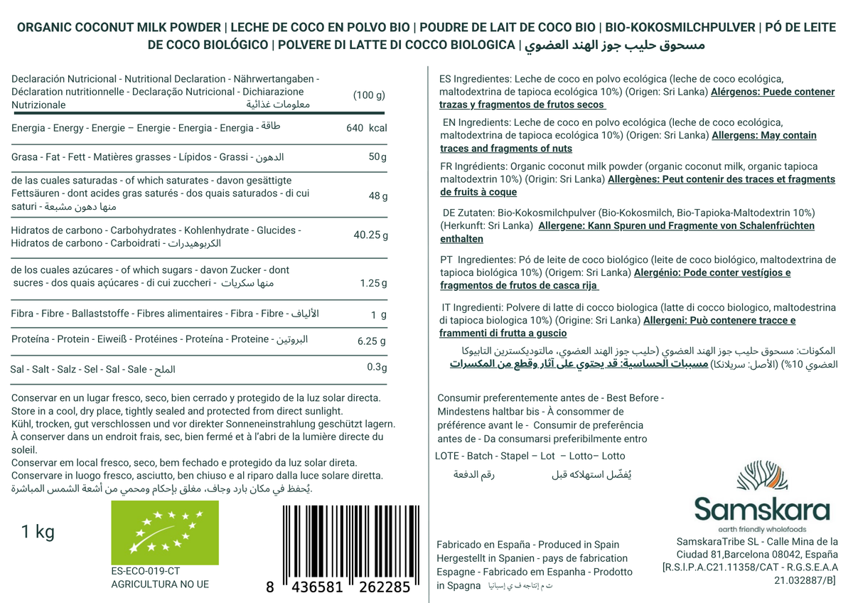 Leche De Coco En Polvo Bio - 10kg (1kg Envase Retail + 9kg Bolsa Granel De Recarga) | Bebida Vegetal Ecológica Vegana_1