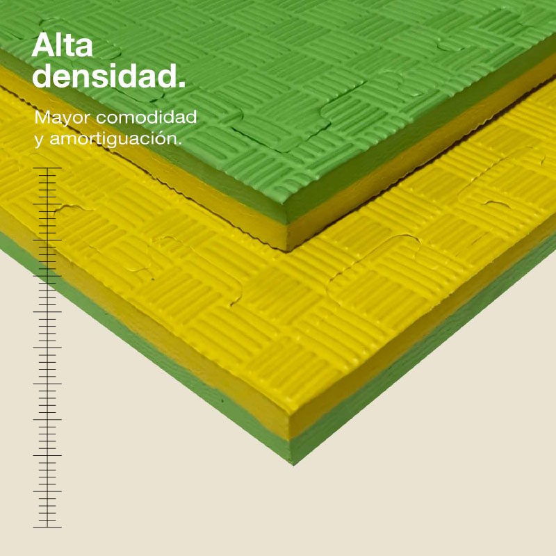 Tatami Puzzle 2,5cm 100x100cm, Pack 4 Unidades – Superficie 5 Líneas Amarillo/verde Jowy_1