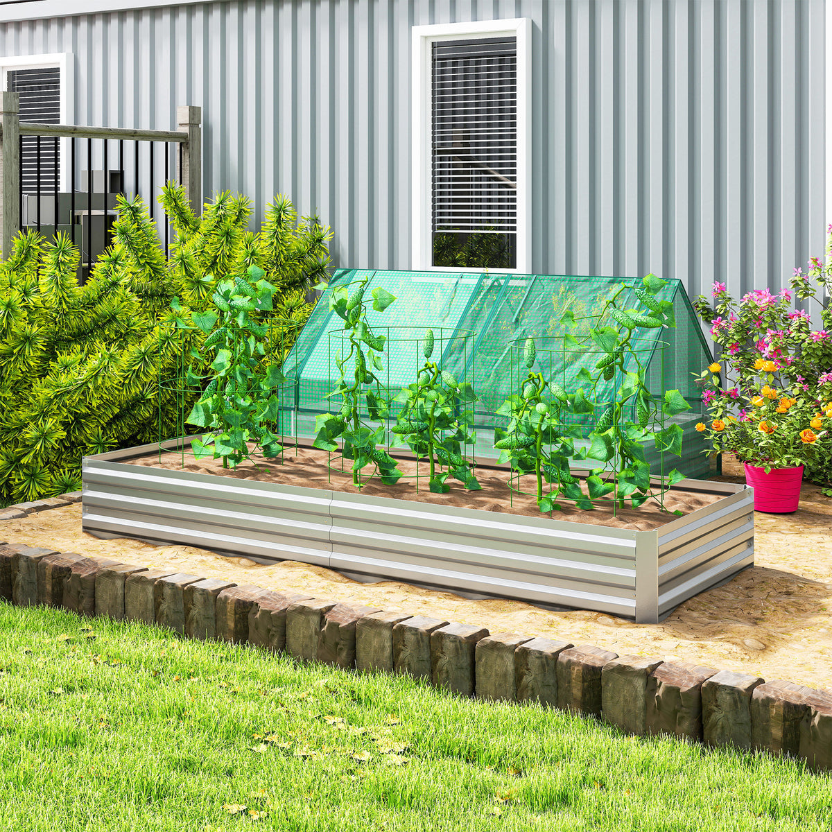 Jardinera Exterior Outsunny Acero Galvanizado Plata 241x90.5x30 Cm_1