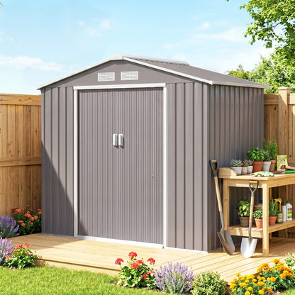 Caseta De Jardín Con 2 Puertas Correderas Outsunny Gris 213x130x185 Cm_1
