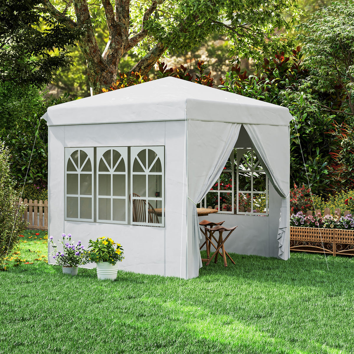 Carpa Plegable Outsunny Metal, Tela Oxford Blanco 248x248x270 Cm_4