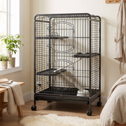 Jaula Para Roedores Con Ruedas Bandeja Pawhut 64x43,5x93 Cm Negro_1