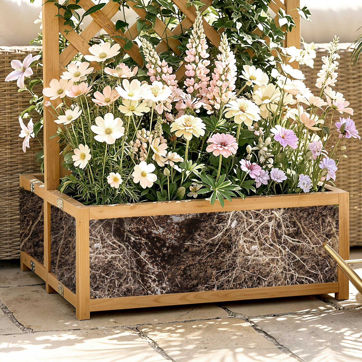 Jardinera Con Enrejado Outsunny Madera De Abeto Madera Natural 73x70x170 Cm_3