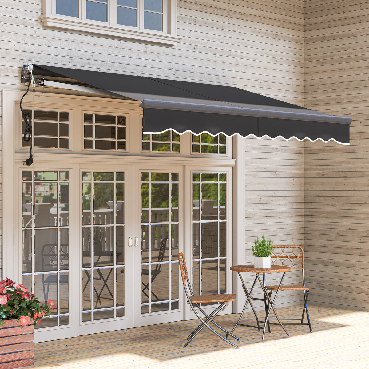 Toldo Eléctrico Retráctil Outsunny Aluminio, Poliéster Gris Oscuro 296x250x150 Cm_3