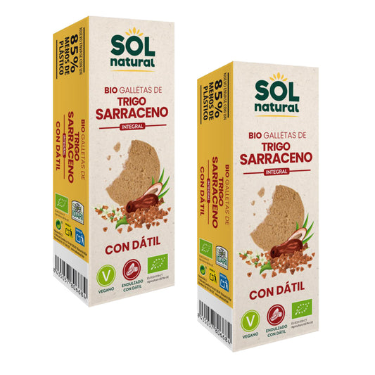Pack 2 x Galletas de trigo sarraceno integral endulzadas con dátil bio Sol Natural 170 g