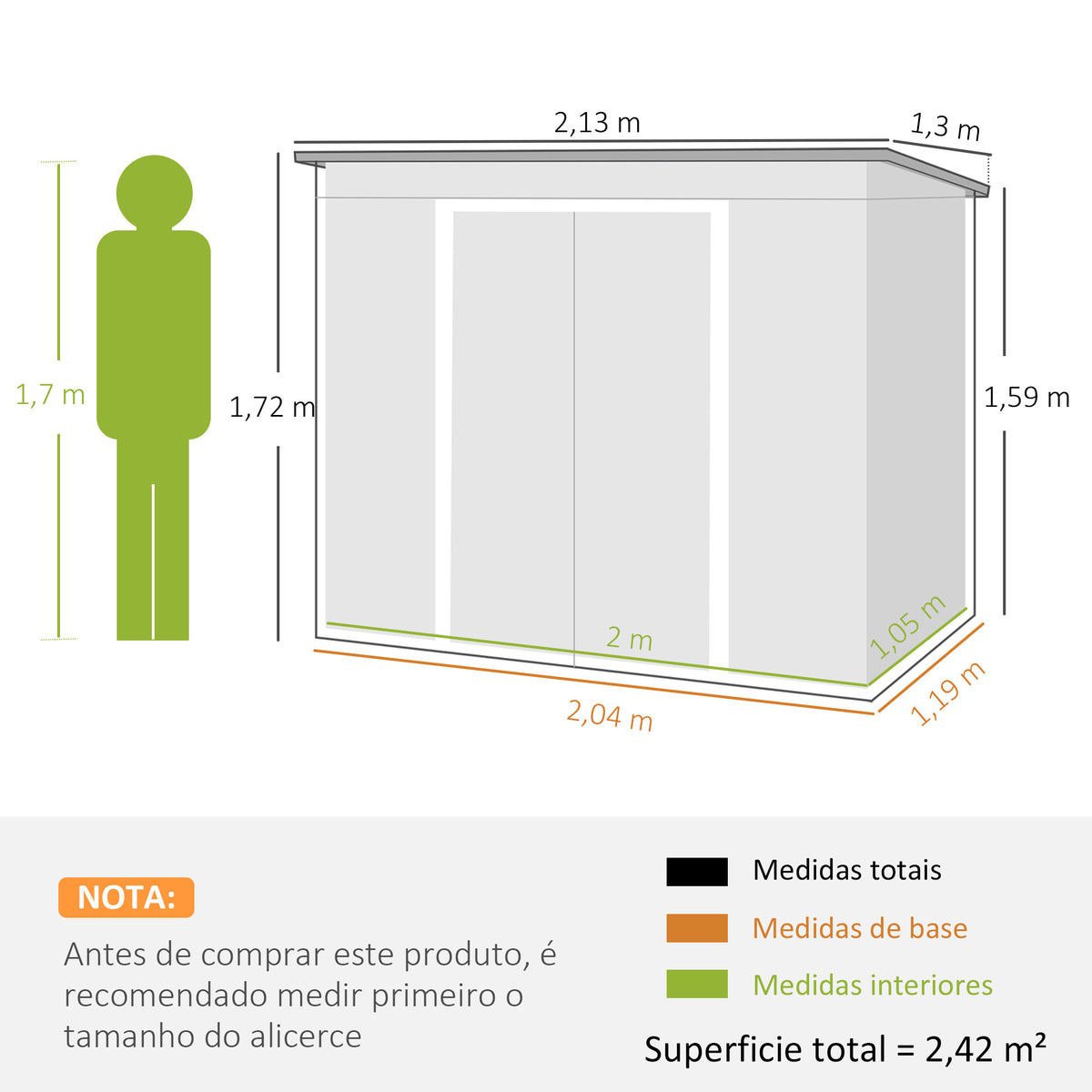 Cobertizo De Jardín Base De 2,1 M² Outsunny 213x130x173 Cm Verde_2