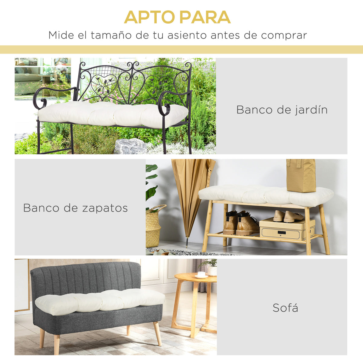 Cojín Para Banco De 2 Plazas Outsunny 110x48x8 Cm Crema_5