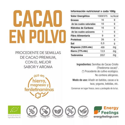 Cacao en polvo sin azúcar ECO Energy Feelings 1 kg