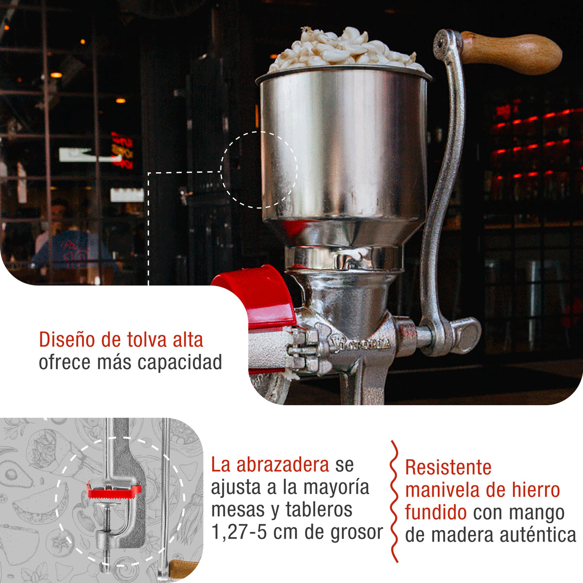 Victoria Molino Cereales Manual Hierro Fundido Para Moler Café, Maíz, Semillas, Grosor Ajustable, 30025, Cromado_2