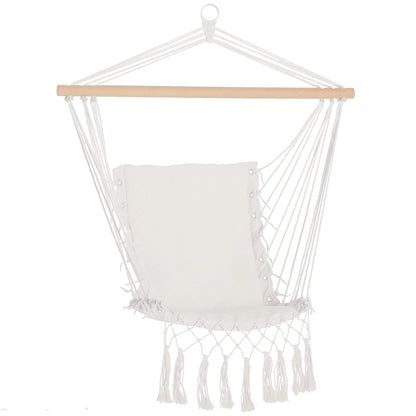 Silla Colgante Outsunny Algodón, Poliéster Blanco 90x50 Cm_0