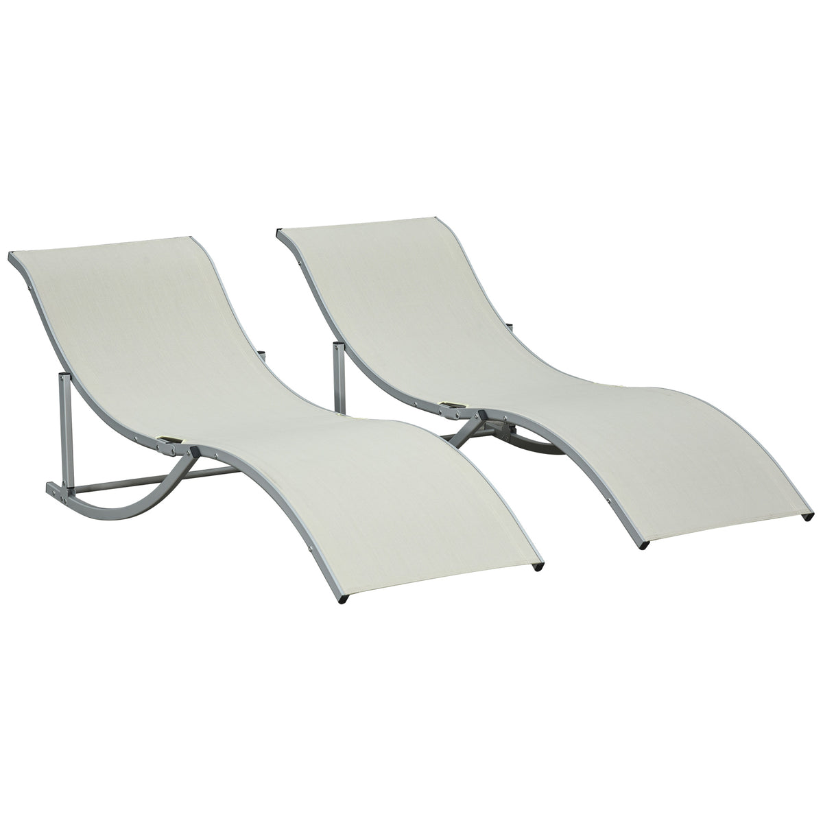 2 Tumbonas Plegables De Jardín Aluminio Outsunny 165x61x63 Cm Beige_0