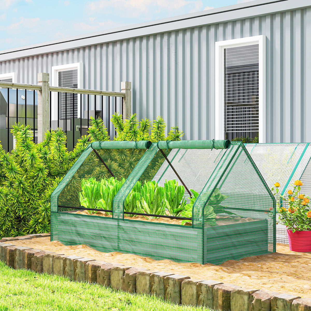 Jardinera Con Invernadero Outsunny Acero Galvanizado, Pe Verde Y Gris 185x95x92 Cm_3