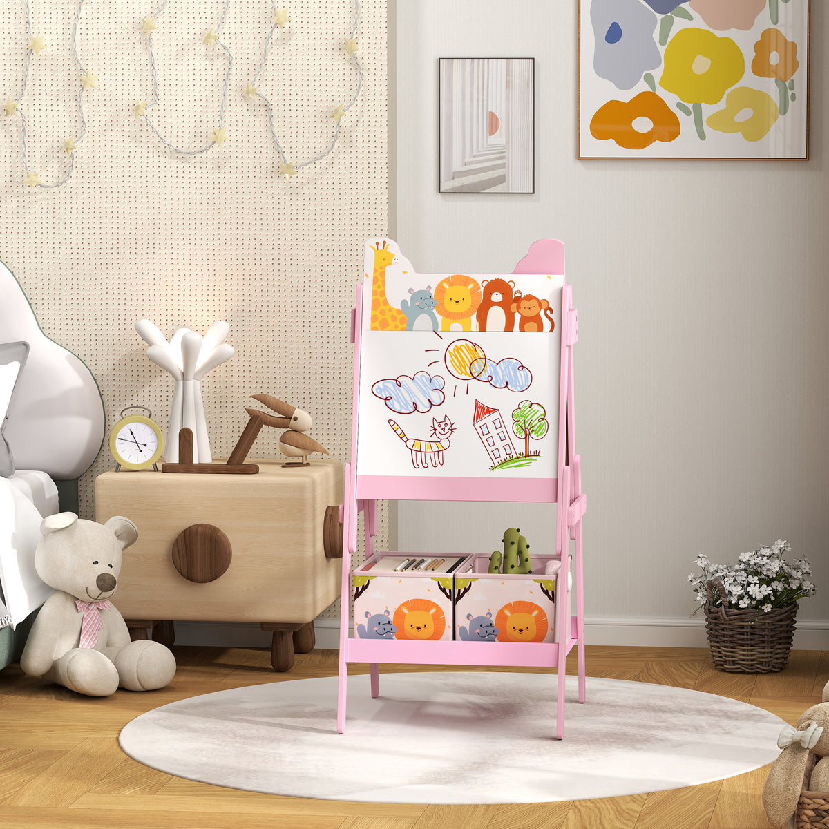 Caballete Infantil Aiyaplay Mdf, Tela No Tejida Rosa 53.5x49x113 Cm_1