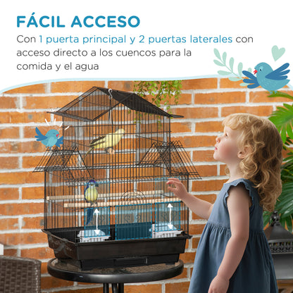 Jaula Para Pájaros Con 5 Puertas 2 Comederos Pawhut 50,5x41x63cm Negro_5
