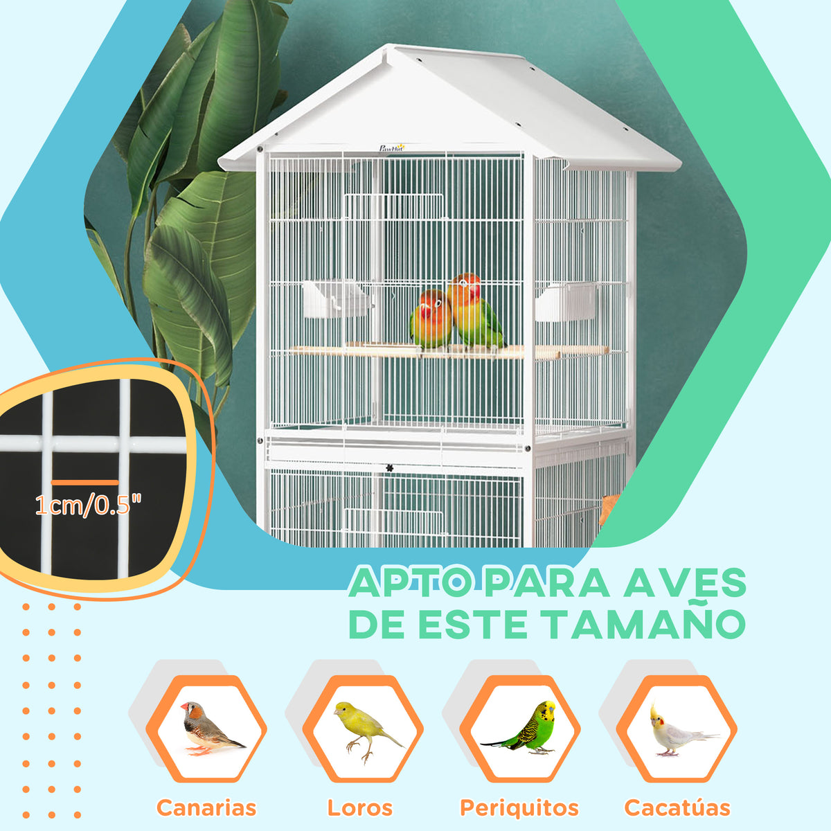 Jaula Para Pájaros 2 En 1 Grande De 2 Pisos Pawhut 78x75x168 Cm Blanco_5