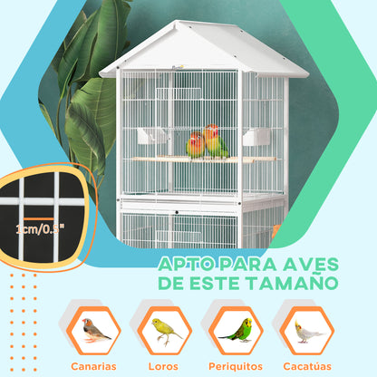 Jaula Para Pájaros 2 En 1 Grande De 2 Pisos Pawhut 78x75x168 Cm Blanco_5