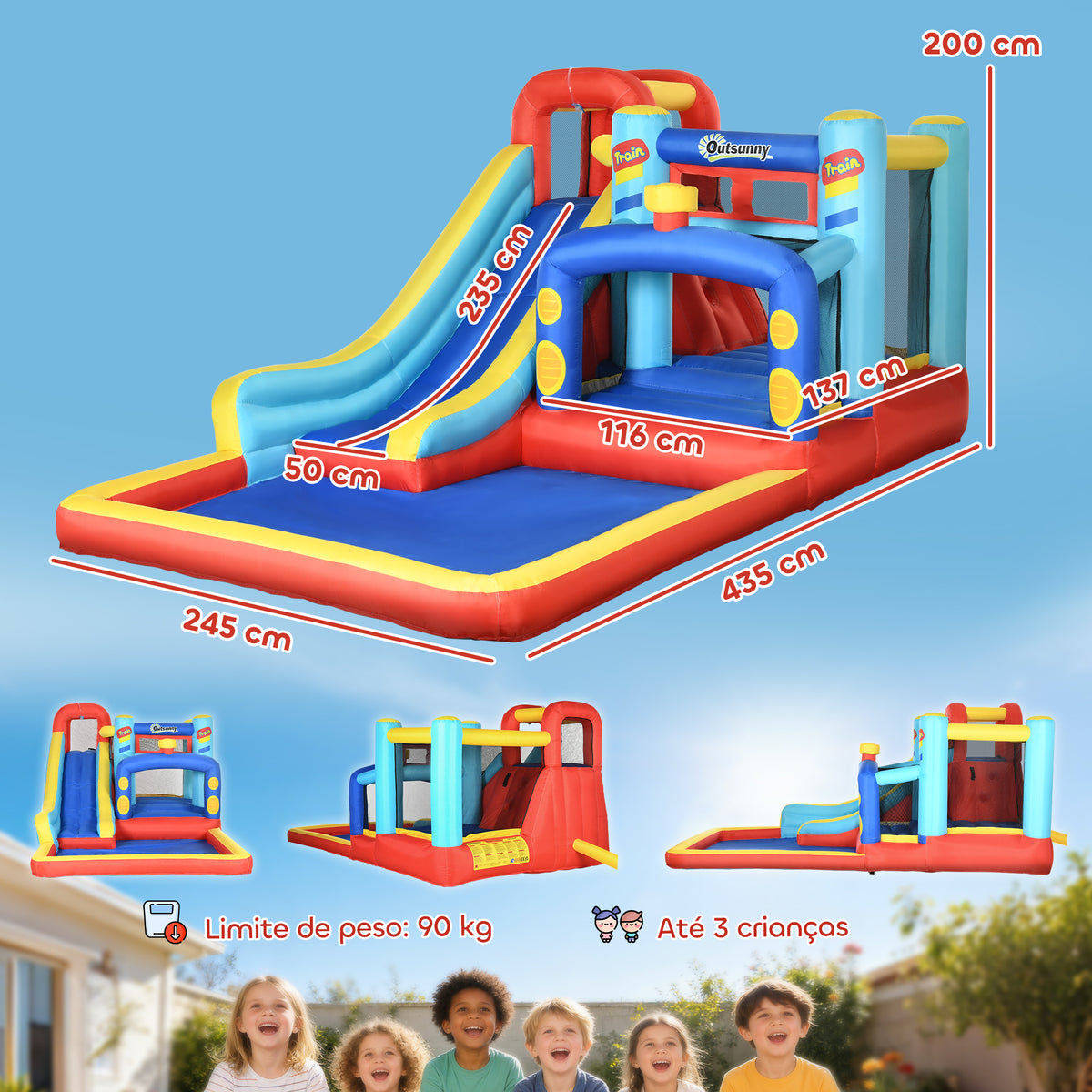 Castillo Inflable Homcom Tela Oxford, Poliéster Multicolor 435x245x200 Cm_2