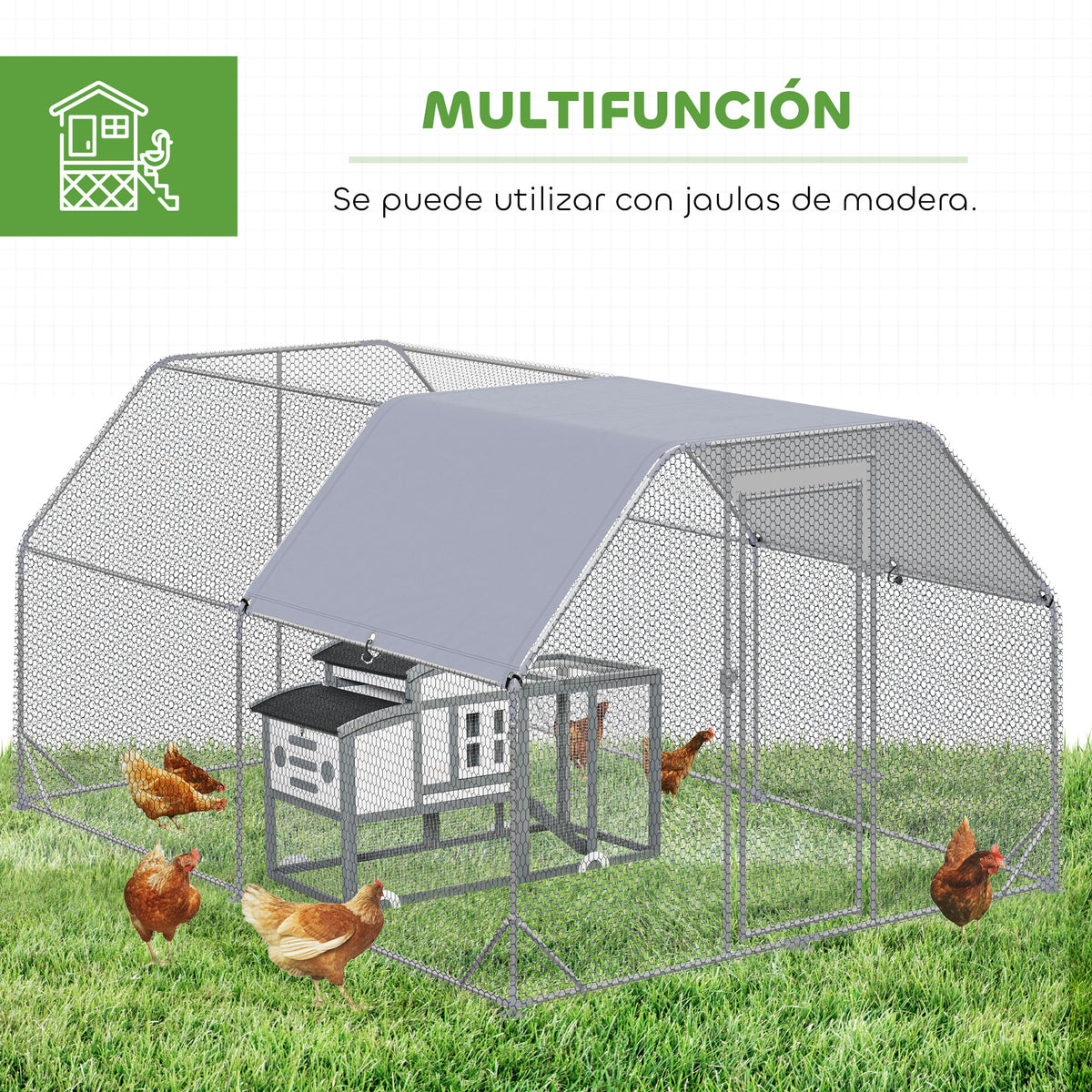 Gallinero Exterior Pawhut Acero Galvanizado Plata 280x380x195 Cm_5