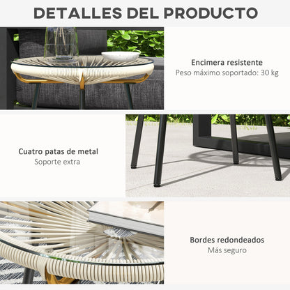 Mesa De Ratán Outsunny Ratán De Pe, Vidrio Templado Crema 50x50x50 Cm_5