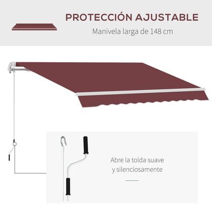 Toldo Manual Retráctil Outsunny Aluminio, Poliéster Rojo Vino 350x250x148 Cm_5