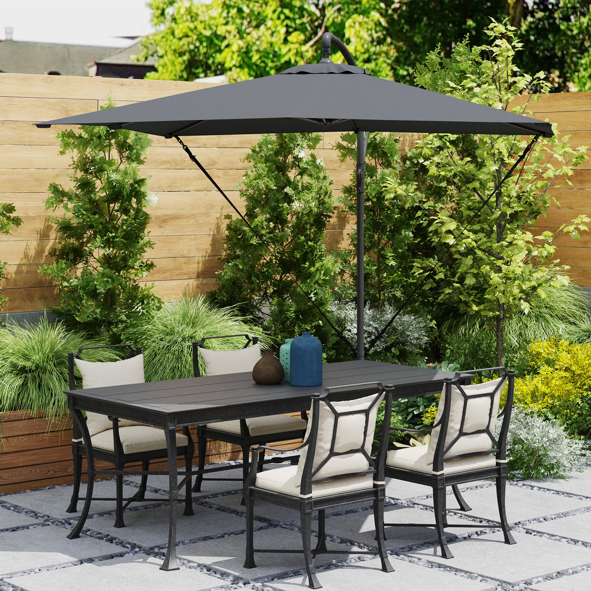 Parasol Excéntrico Outsunny Metal, Poliéster Gris Oscuro 247x247x264 Cm_4