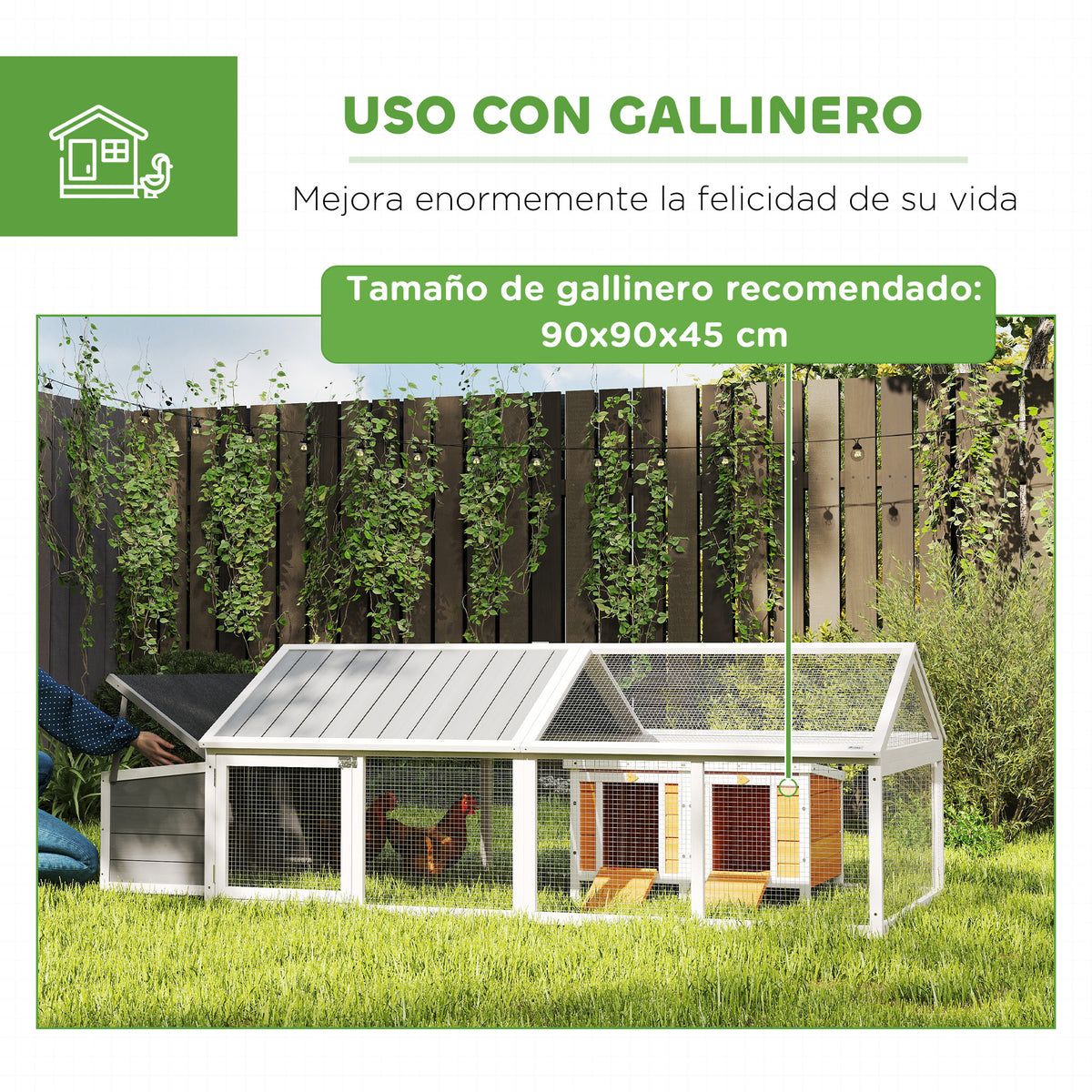 Gallinero Pawhut Madera De Abeto, Metal Blanco Y Gris 240x112.5x76 Cm_5