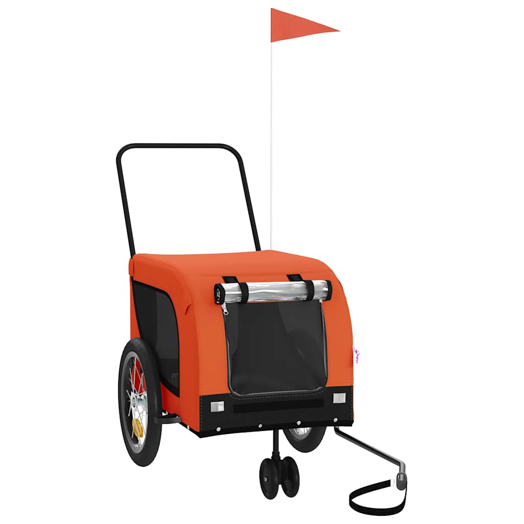 Remolque De Bicicleta Mascotas Hierro Tela Oxford Naranja Negro_0