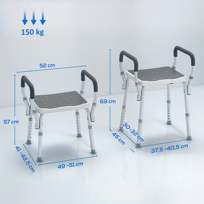Taburete De Ducha Homcom Aluminio Gris Y Blanco 52x45x69 Cm_2