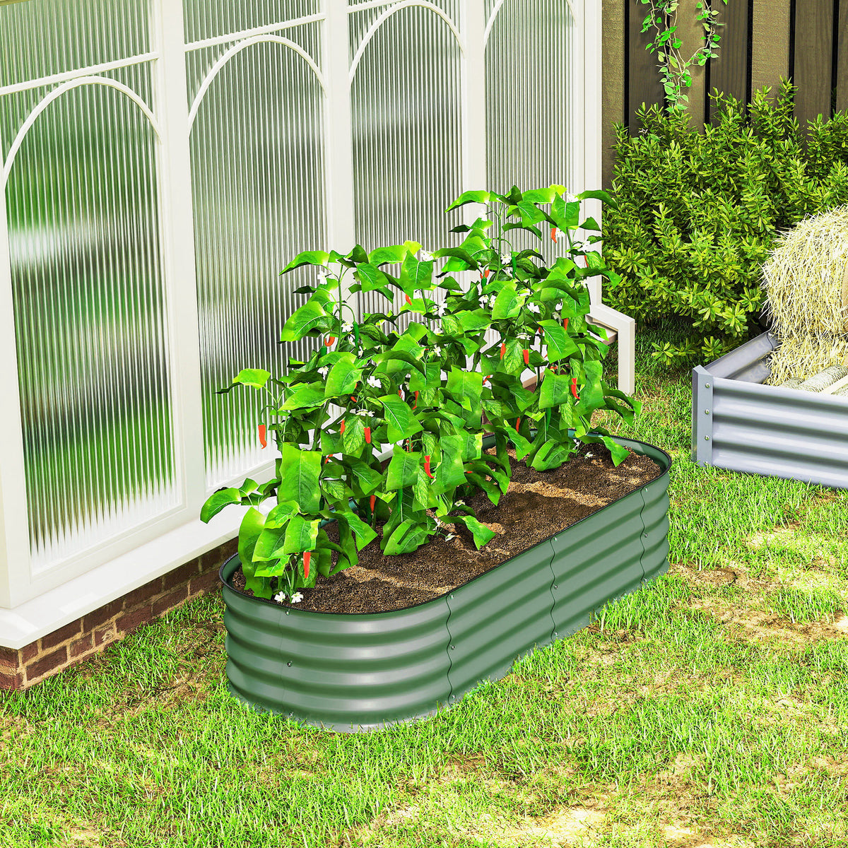 Jardinera Exterior Outsunny Acero Galvanizado Verde 150x62x30 Cm_3