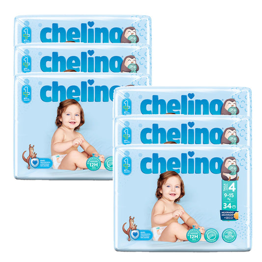 Pack 6x Pañal T4 Gateo (9-15Kg) 34 uds, Chelino