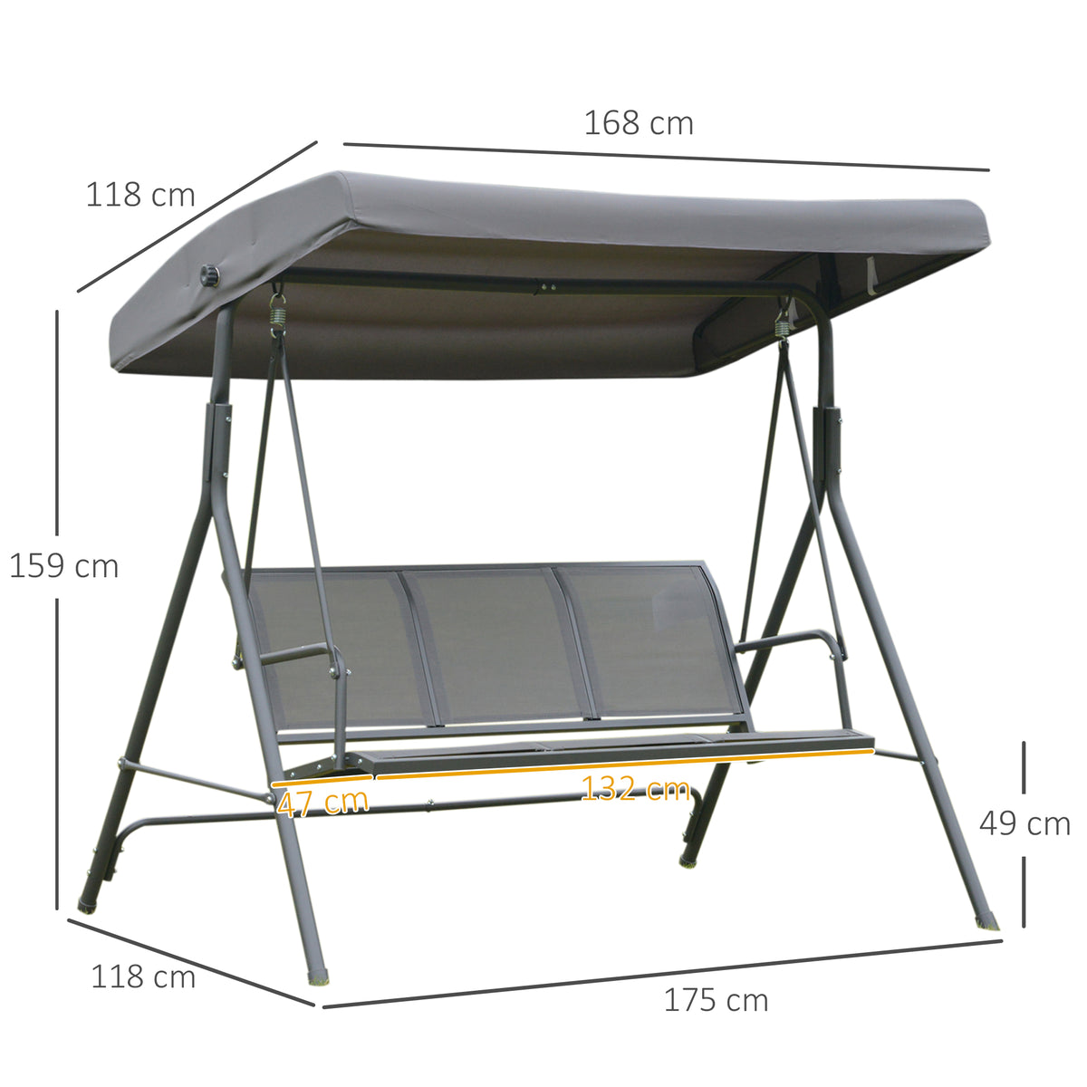 Columpio De Jardín Outsunny Acero, Poliéster Gris 175x118x159 Cm_2