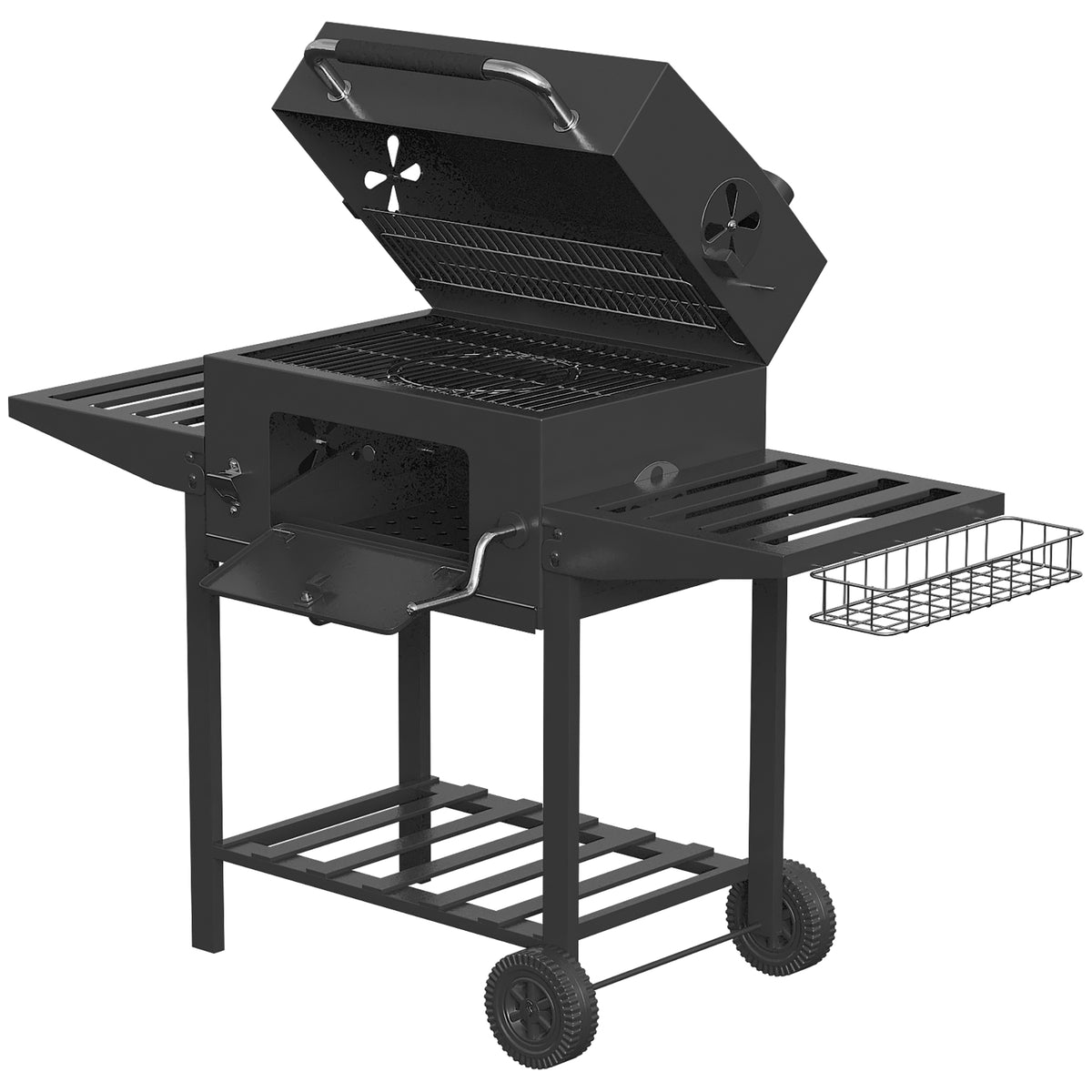 Barbacoa De Carbón Outsunny Metal, Acero Inoxidable Negro 133.5x65x110 Cm_3