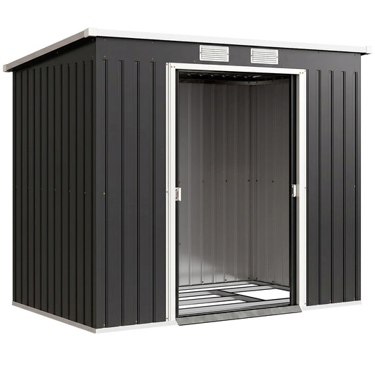 Cobertizo De Jardín Outsunny Acero Galvanizado Gris Oscuro 213x130x172 Cm_0