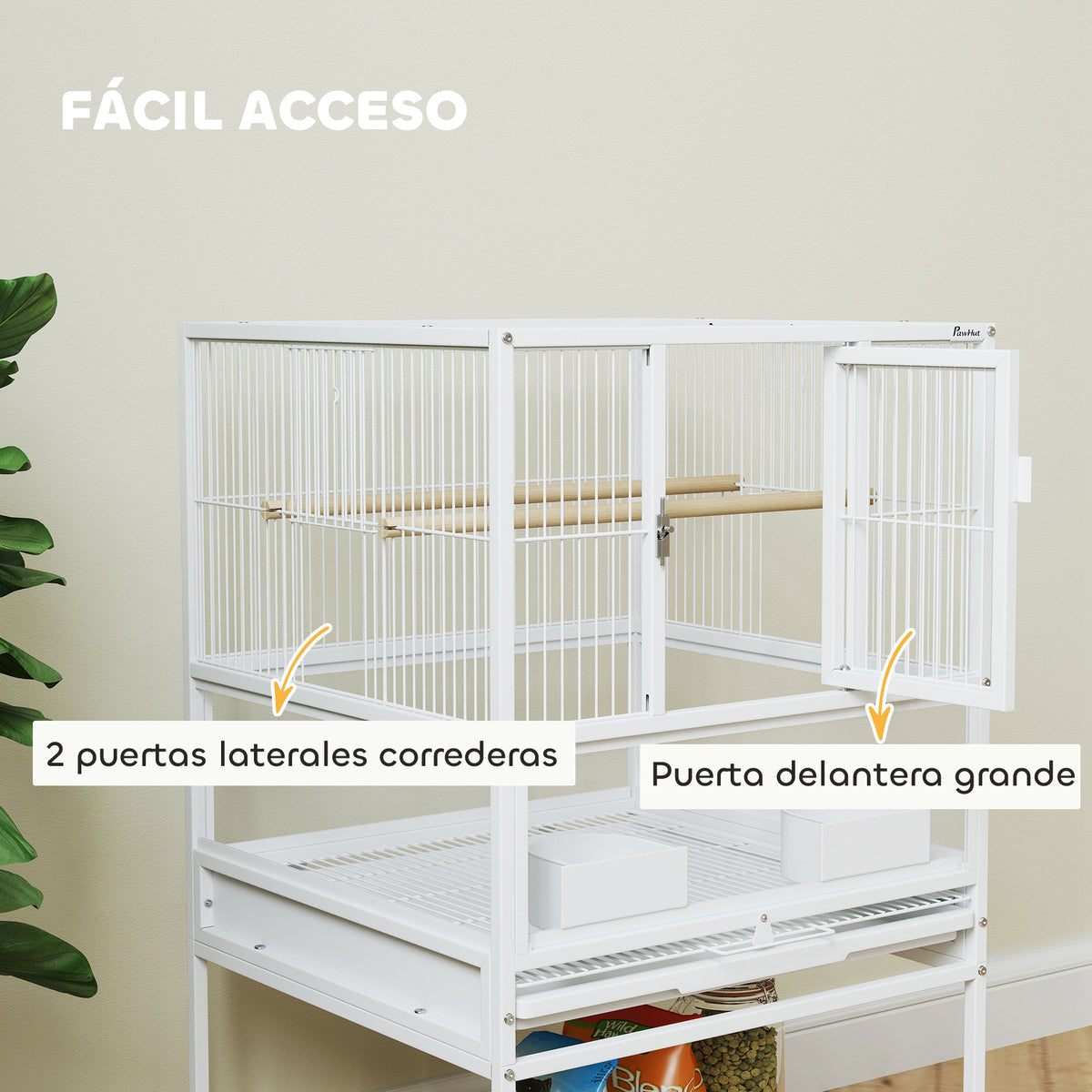 Jaula Para Pájaros Pawhut Acero Blanco 48x46x83 Cm D10-107v00wt_5